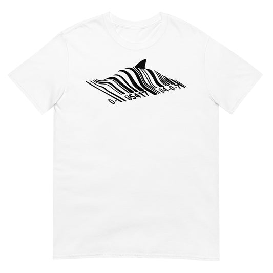 camiseta barcode shark banksy blanca