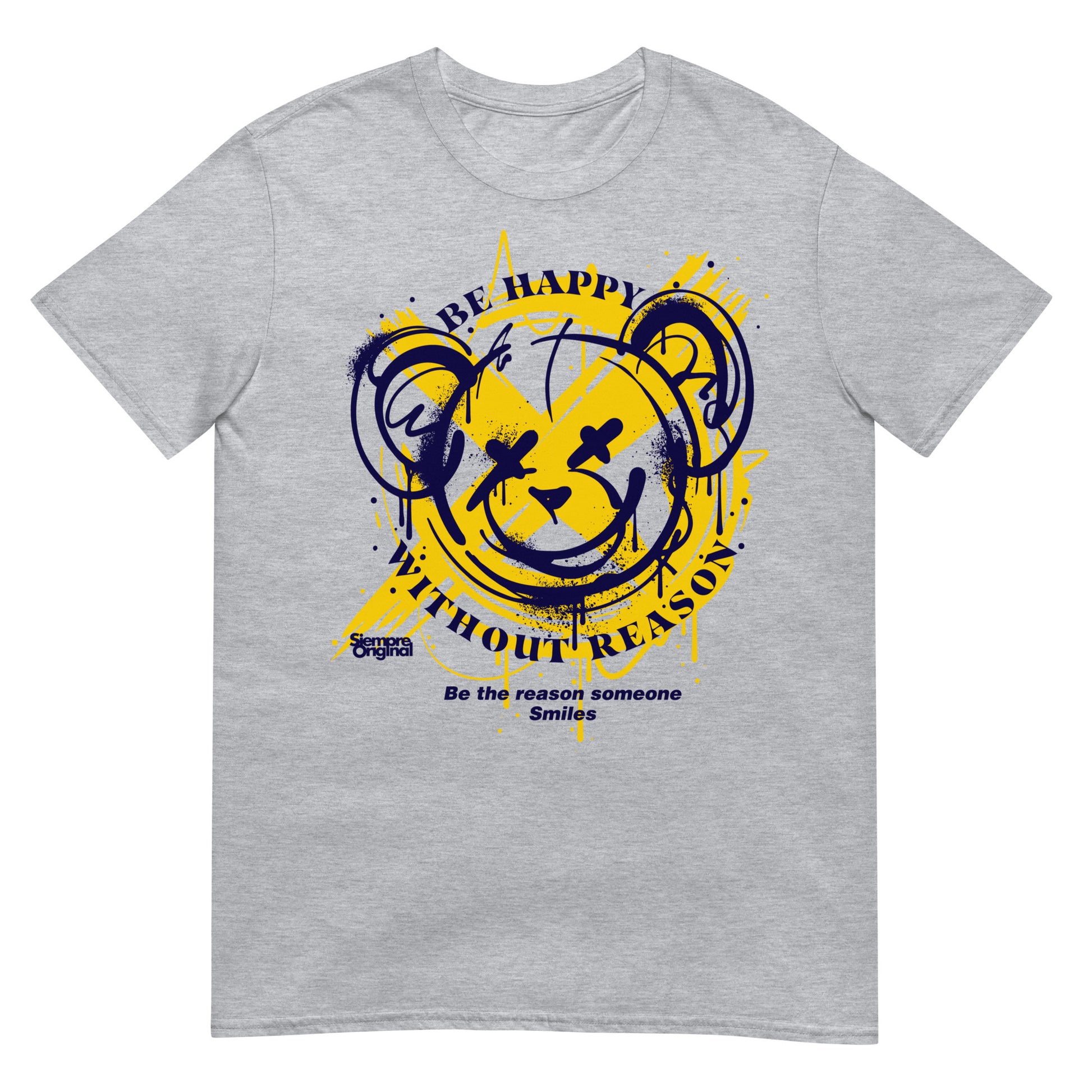 camiseta be happy without reason teddy bear siempre original urban en color gris
