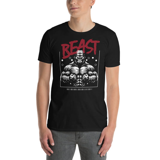 hombre con camiseta beast bestia gym gimnasio fitness en color negro