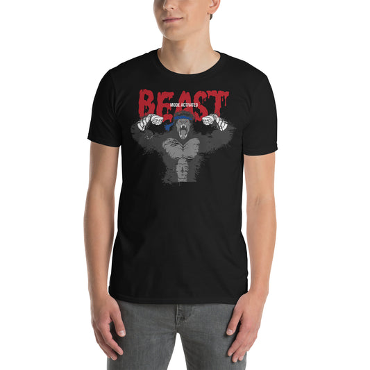 hombre con camiseta beast mode activated modo bestia gym gimnasio fitness en color negro
