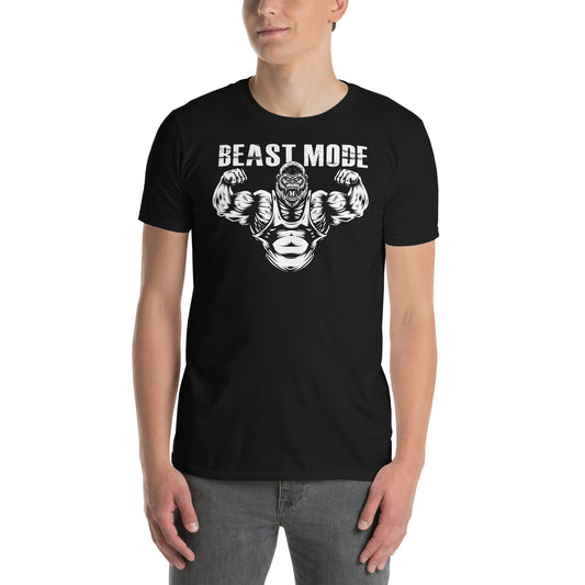 hombre con camiseta beast mode modo bestia gym gimnasio fitness en color negro