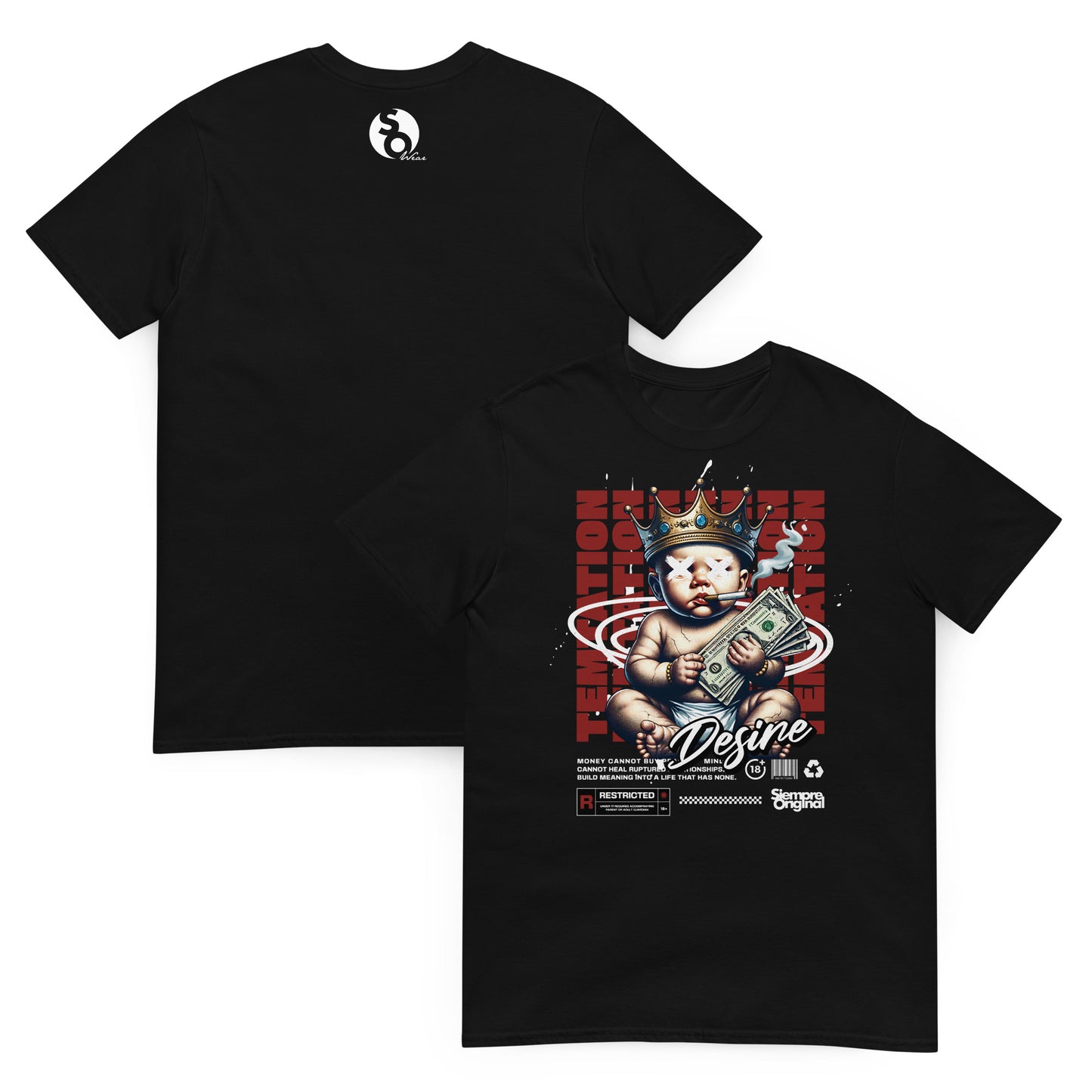 camiseta bebe dinero urbana delante y detras negra