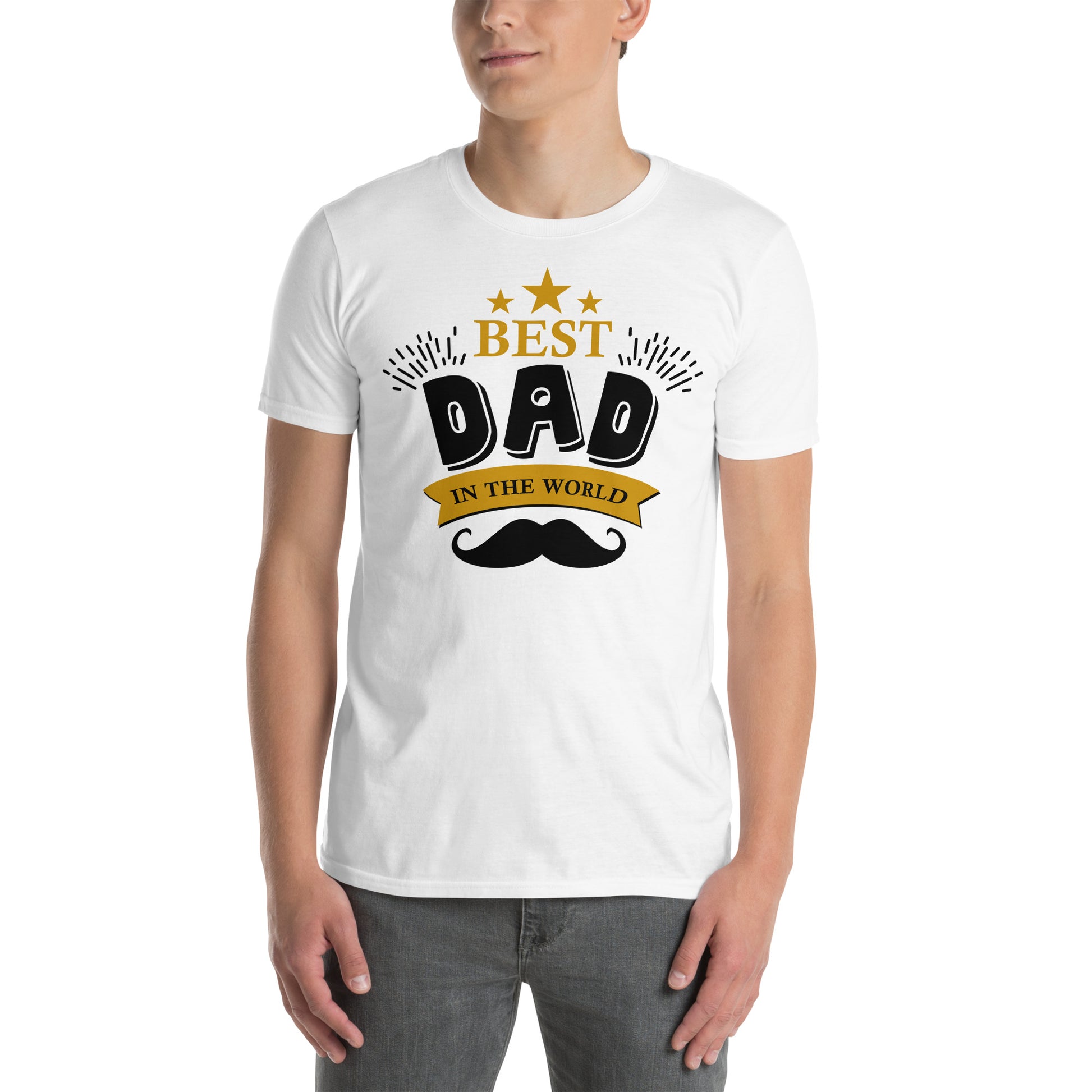 hombre con camiseta best dad in the world blanca