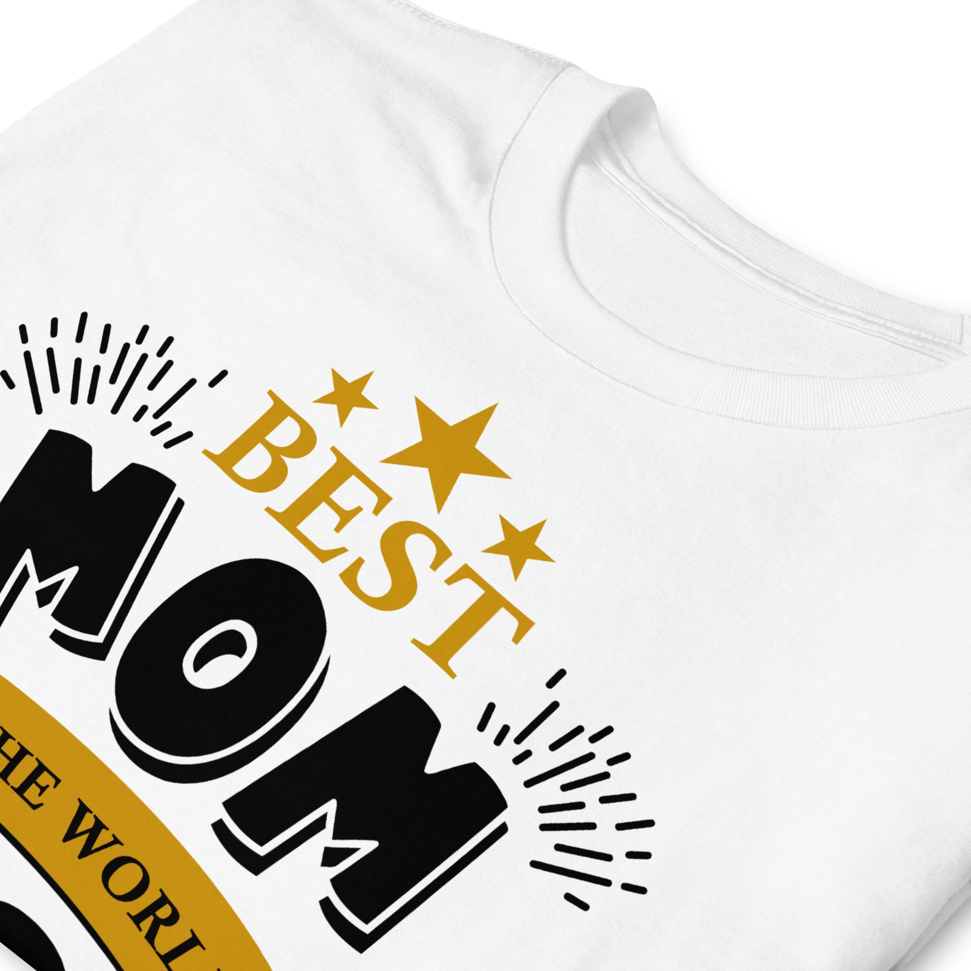 detalle de camiseta best mom in the world blanca