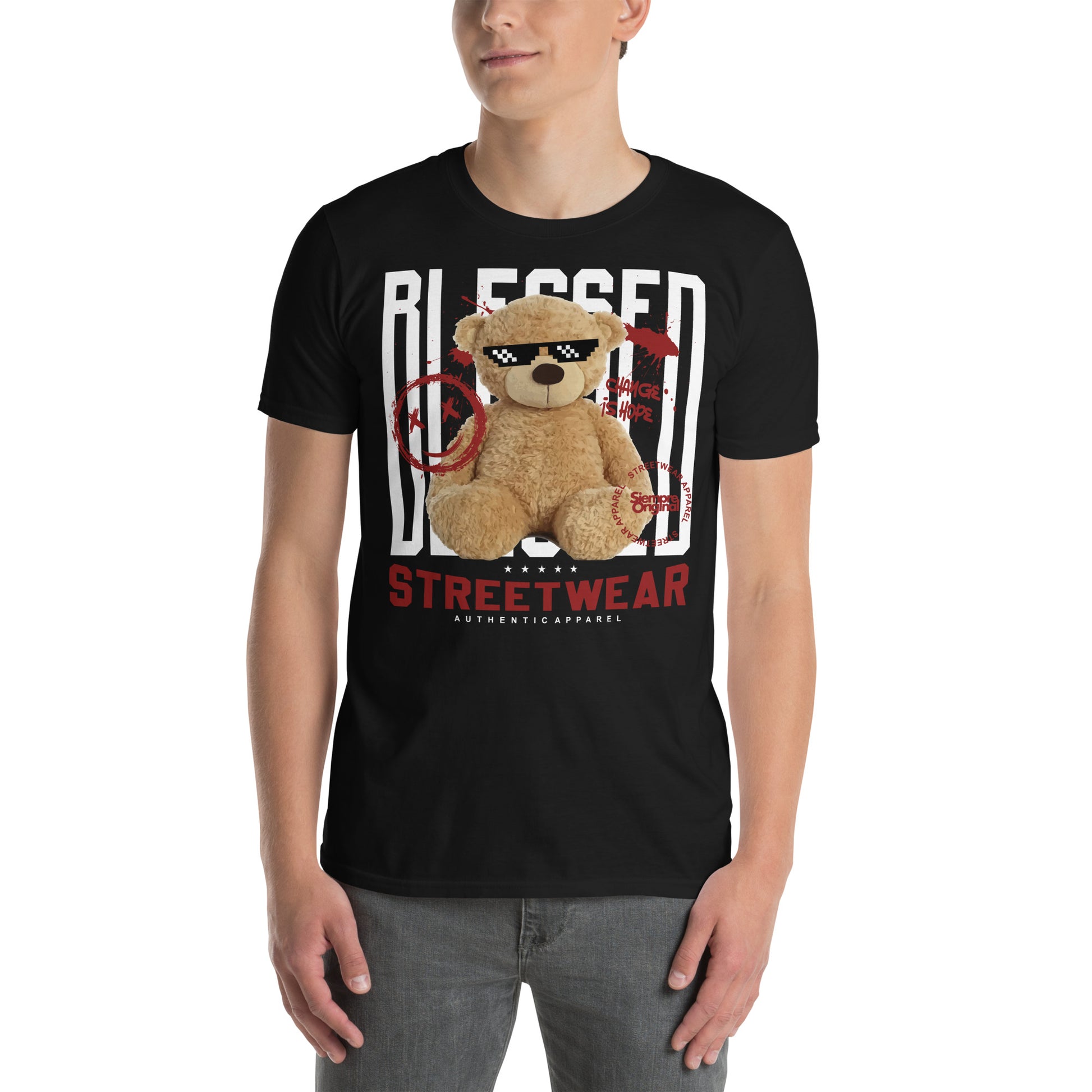 hombre con camiseta blessed teddy bear siempre original urban en color negro