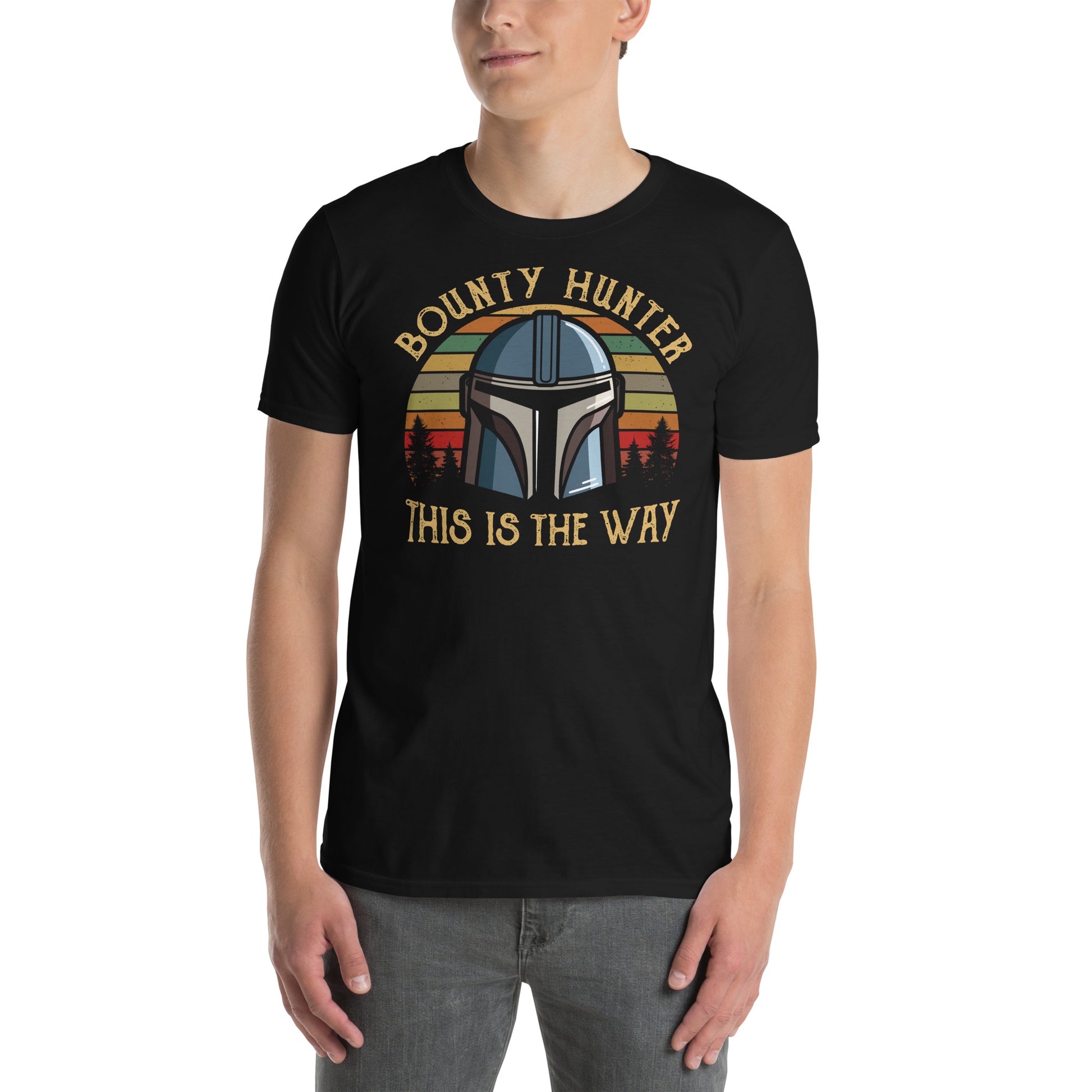 hombre con camiseta bounty hunter this is the way mandalorian negra