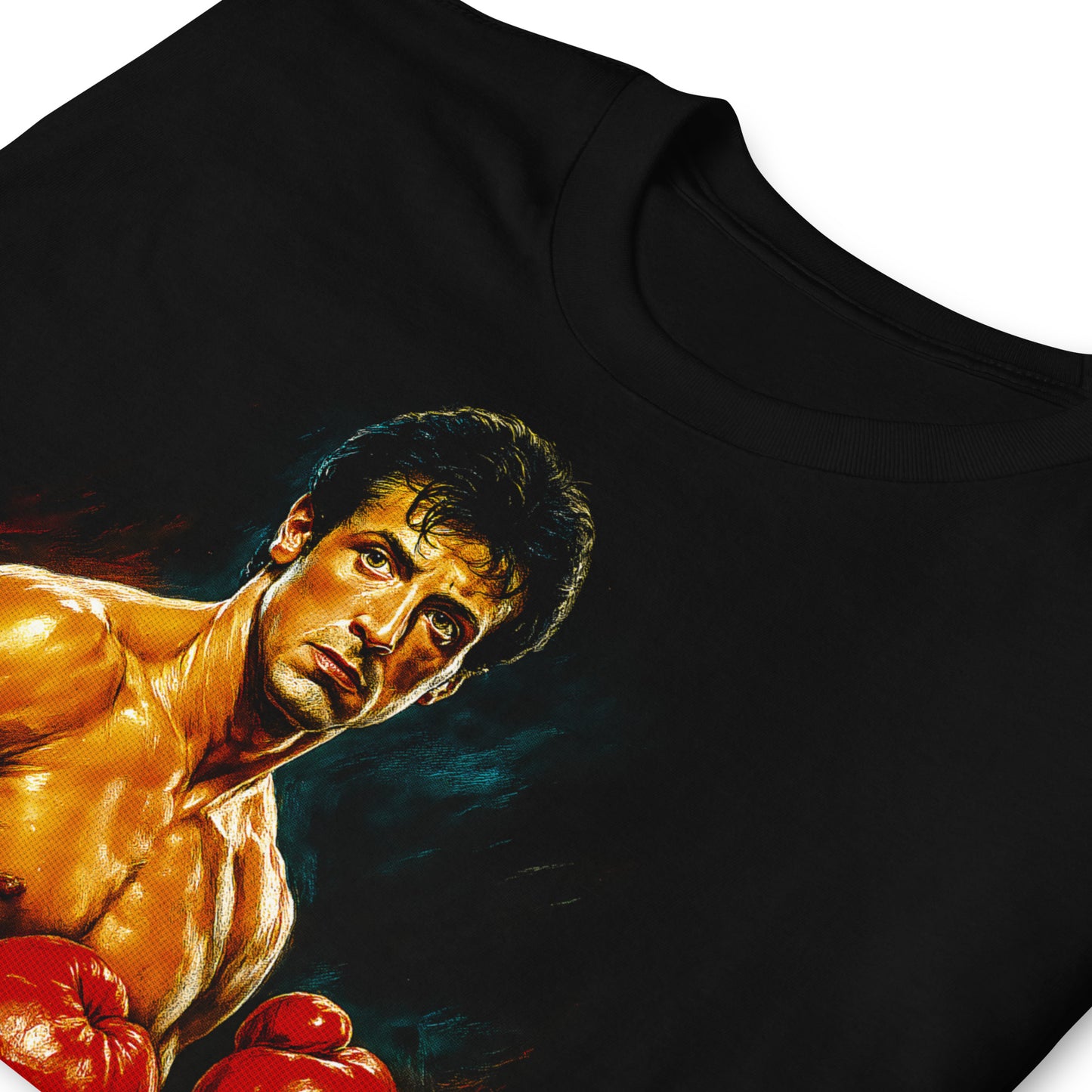 detalle de camiseta rocky balboa boxeador negra