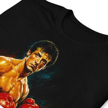 detalle de camiseta rocky balboa boxeador negra