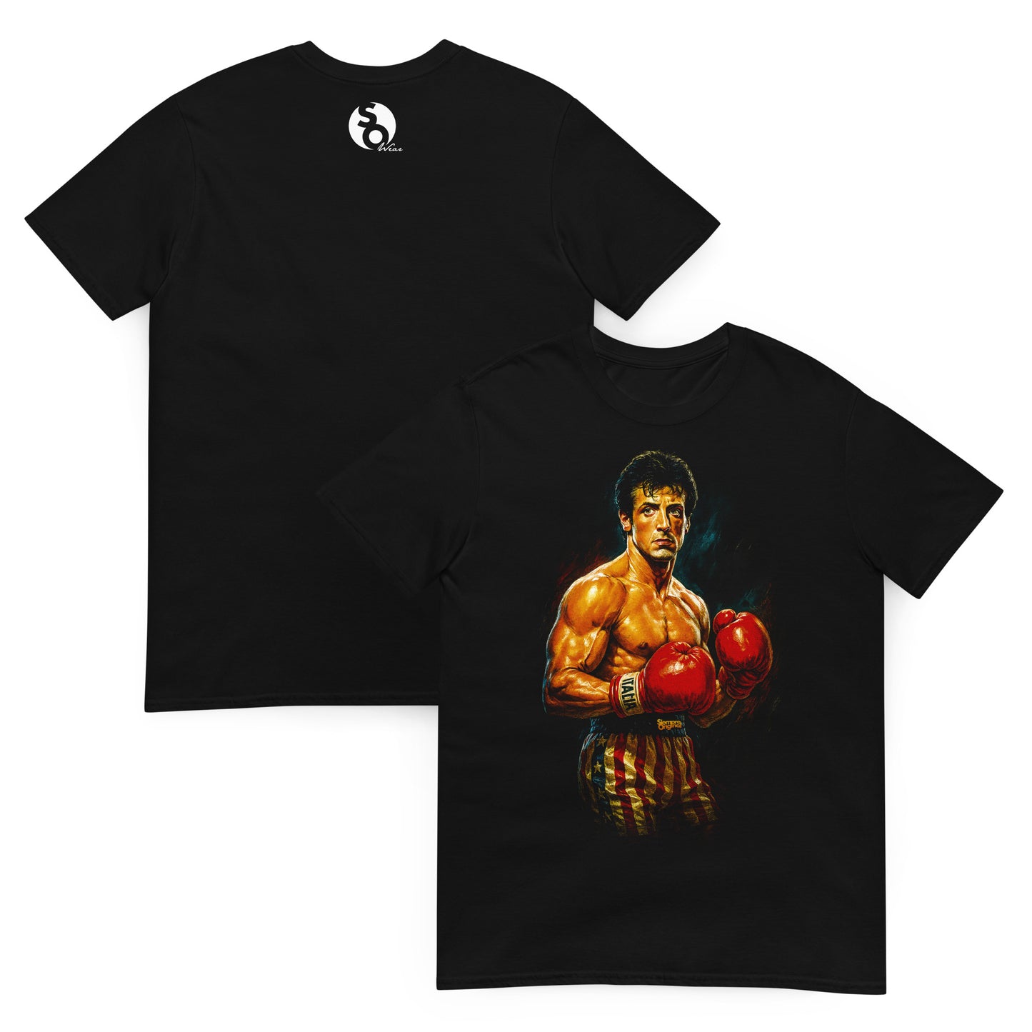 camiseta rocky balboa boxeador delante y detras negra