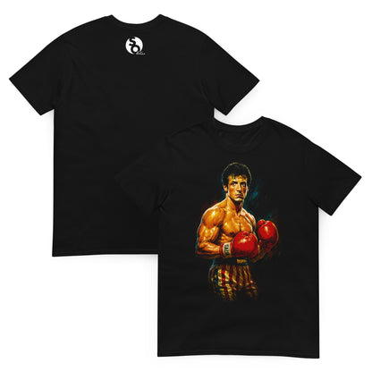 camiseta rocky balboa boxeador delante y detras negra