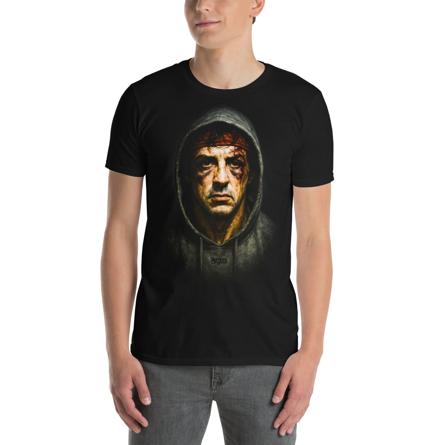 hombre con camiseta rocky balboa boxeo negra
