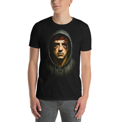 hombre con camiseta rocky balboa boxeo negra