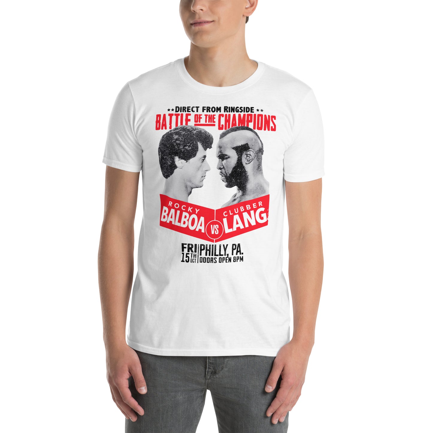 hombre con camiseta boxeo rocky balboa clubber lang blanca