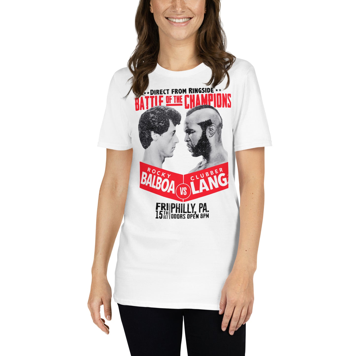 mujer con camiseta boxeo rocky balboa clubber lang blanca