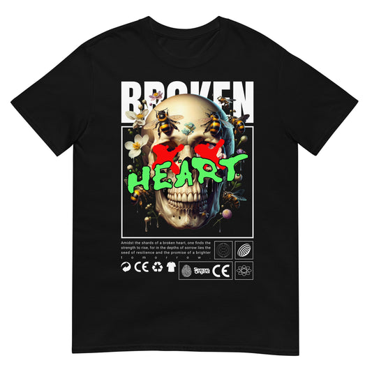 camiseta broken heart corazon roto siempre original skull en color negro