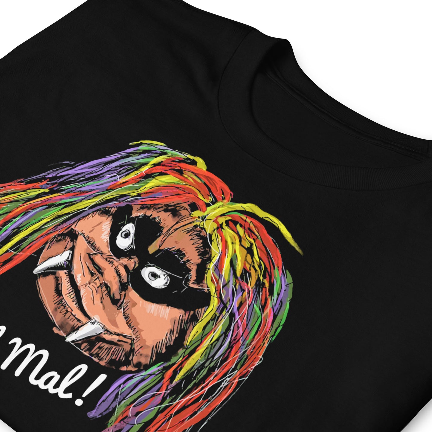 detalle de camiseta bruja averia viva el mal viva el capital negra