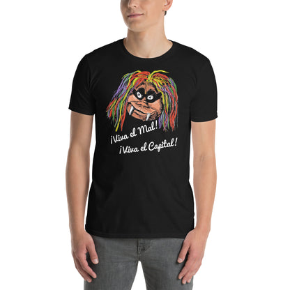 hombre con camiseta bruja averia viva el mal viva el capital negra
