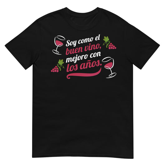 camiseta buen vino cumpleanos negra
