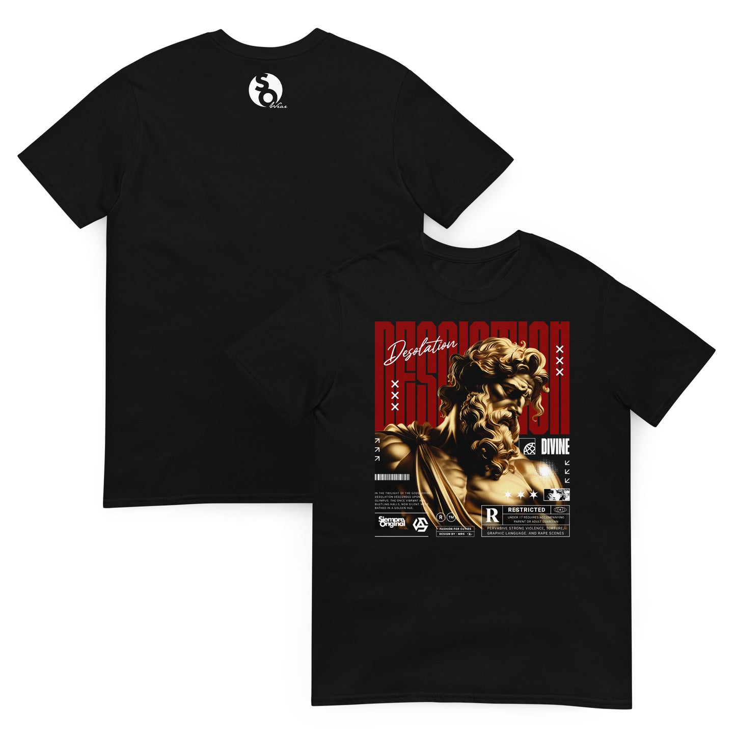 camiseta busto griego desolacion delante y detras negra