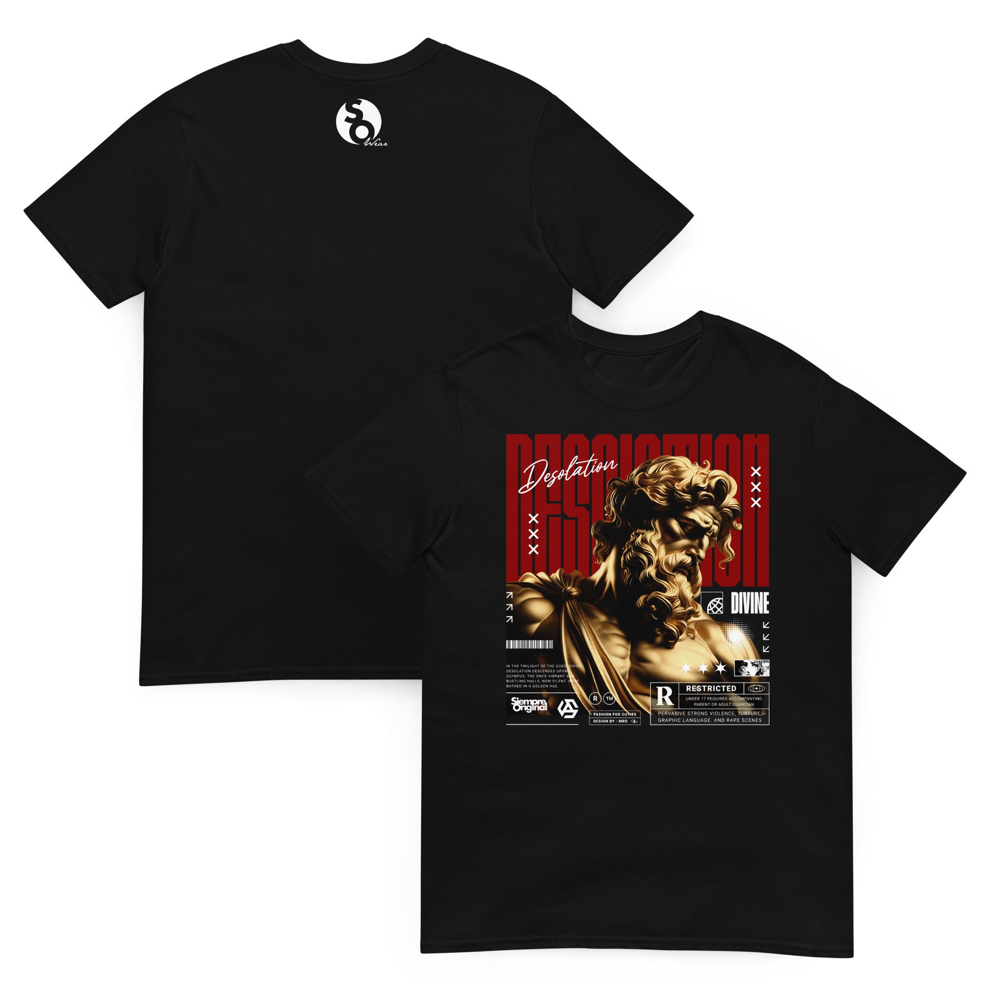 camiseta busto griego desolacion delante y detras negra