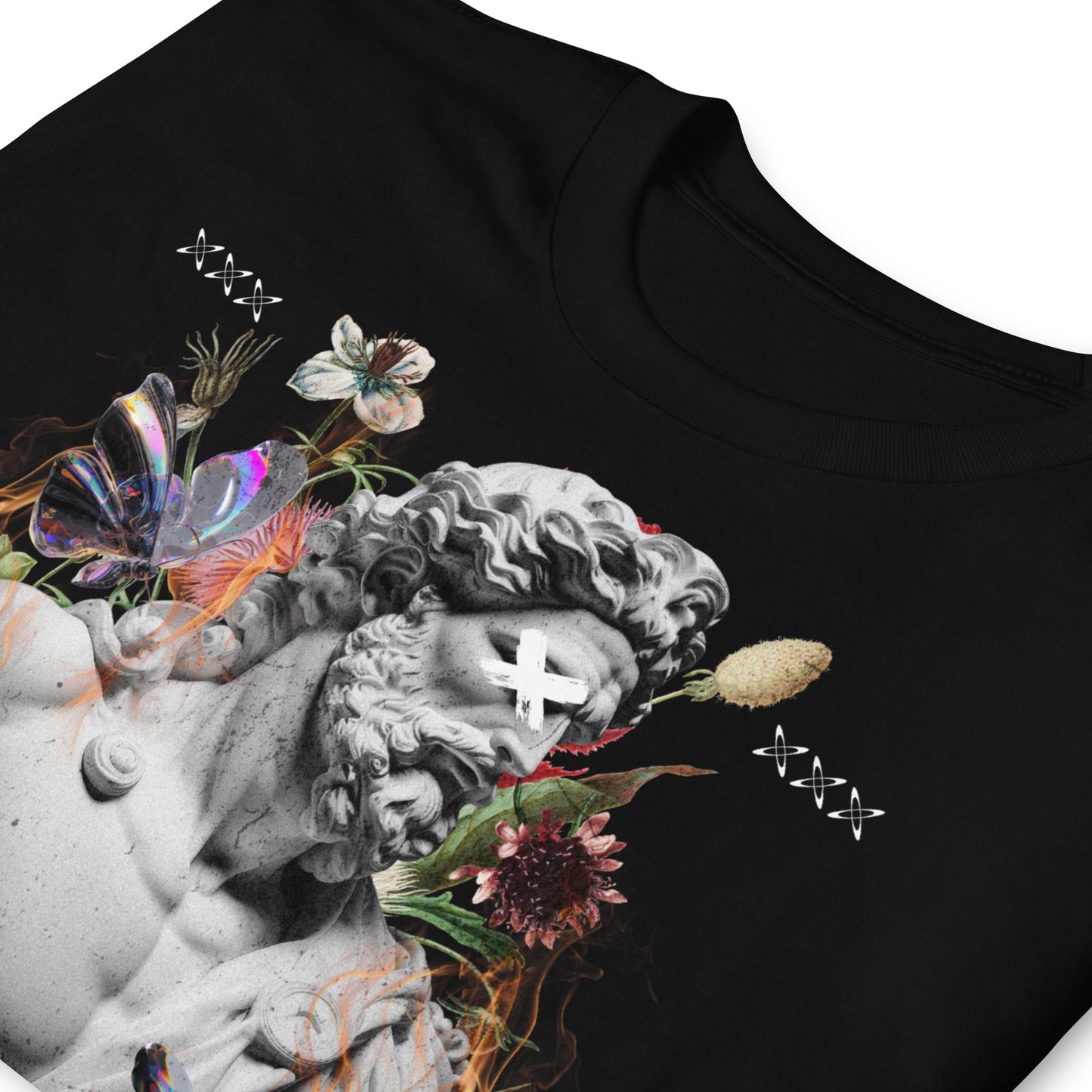 detalle de camiseta busto griego sadness negra