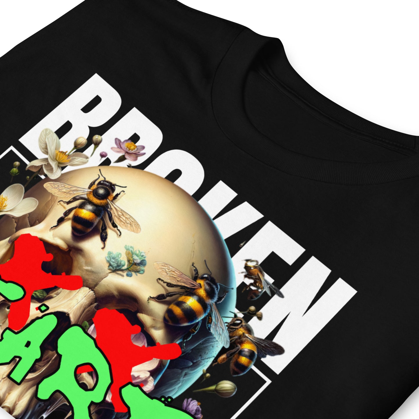 detalle de camiseta skull broken heart negra