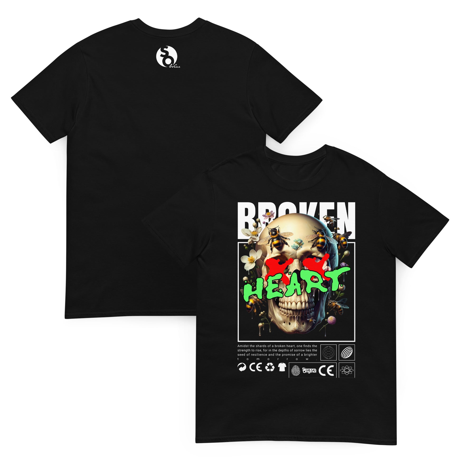 camiseta calavera broken heart delante y detras negra