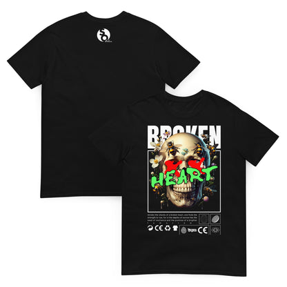 camiseta calavera broken heart delante y detras negra