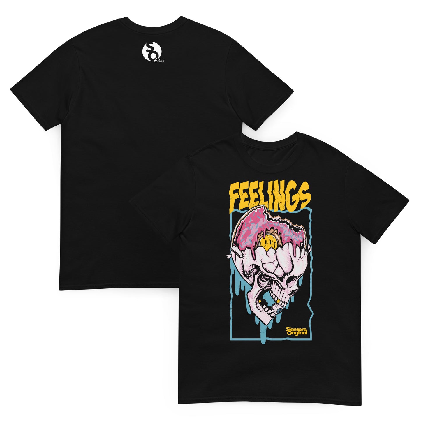 camiseta calavera feelings grunge delante y detras negra