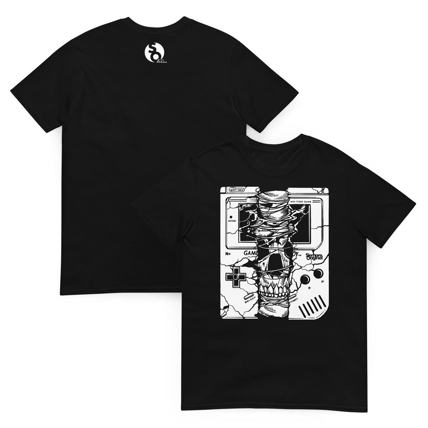 camiseta calavera gaming retro delante y detras negra