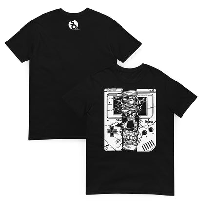 camiseta calavera gaming retro delante y detras negra