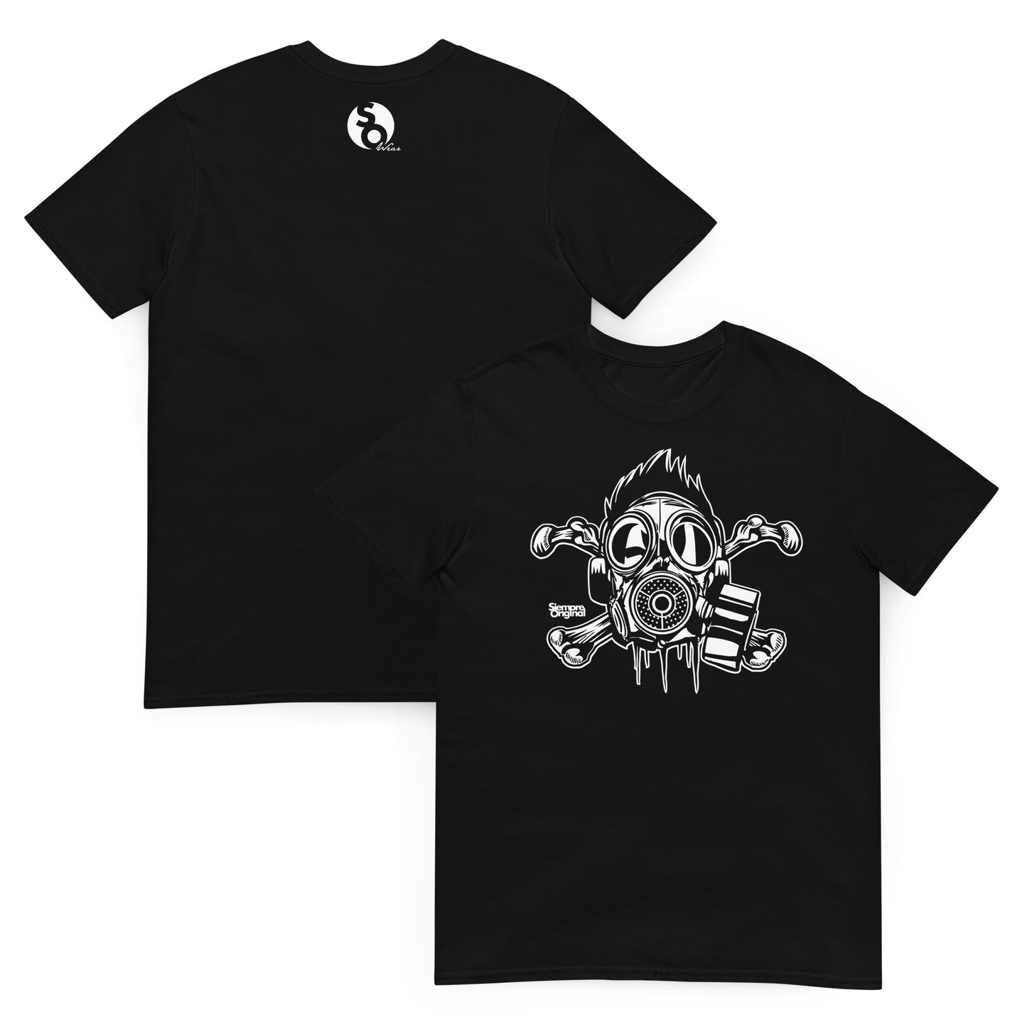 camiseta calavera gas mask pirata delante y detras negra