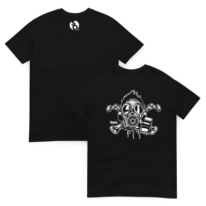camiseta calavera gas mask pirata delante y detras negra