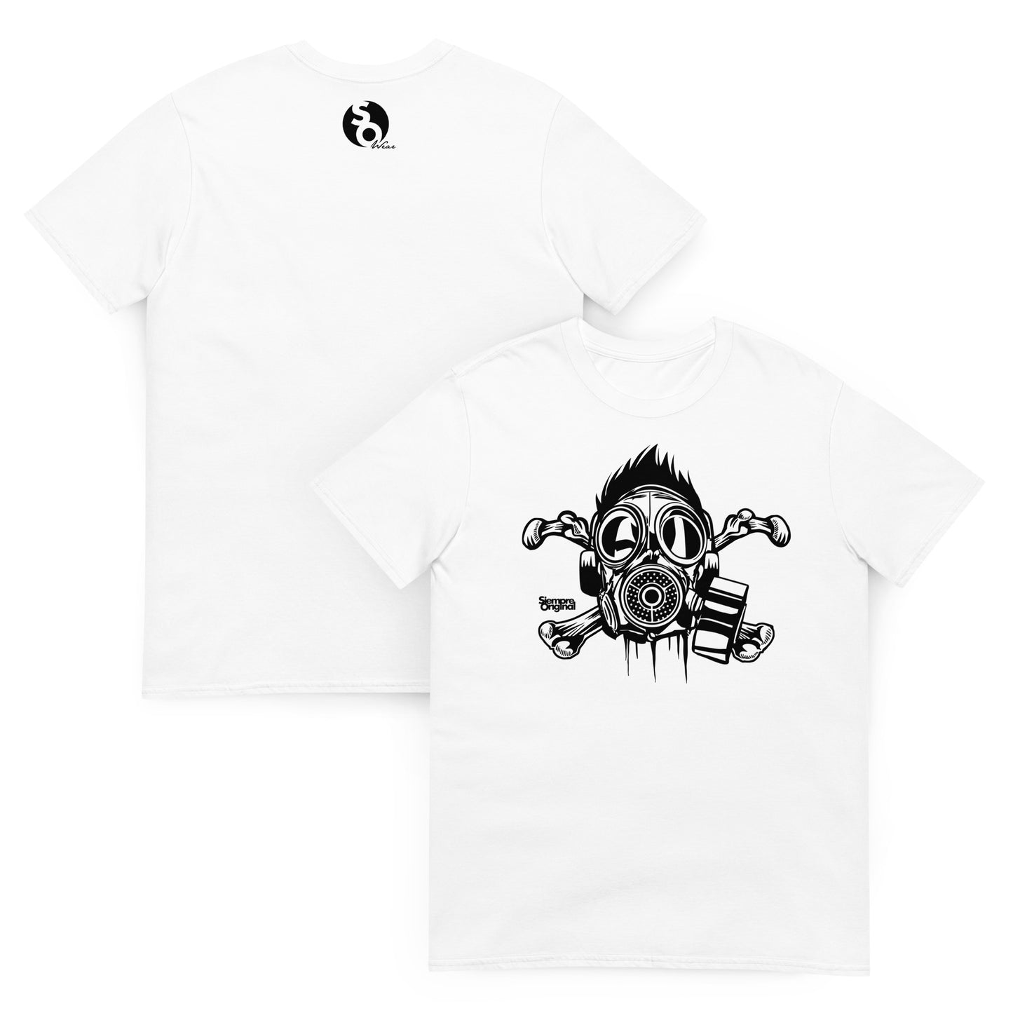 camiseta calavera gas mask urbana delante y detras blanca
