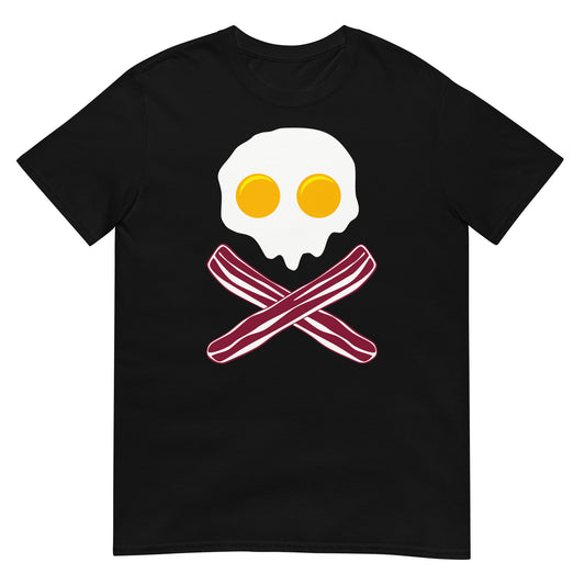 camiseta calavera huevos y bacon pirata negra