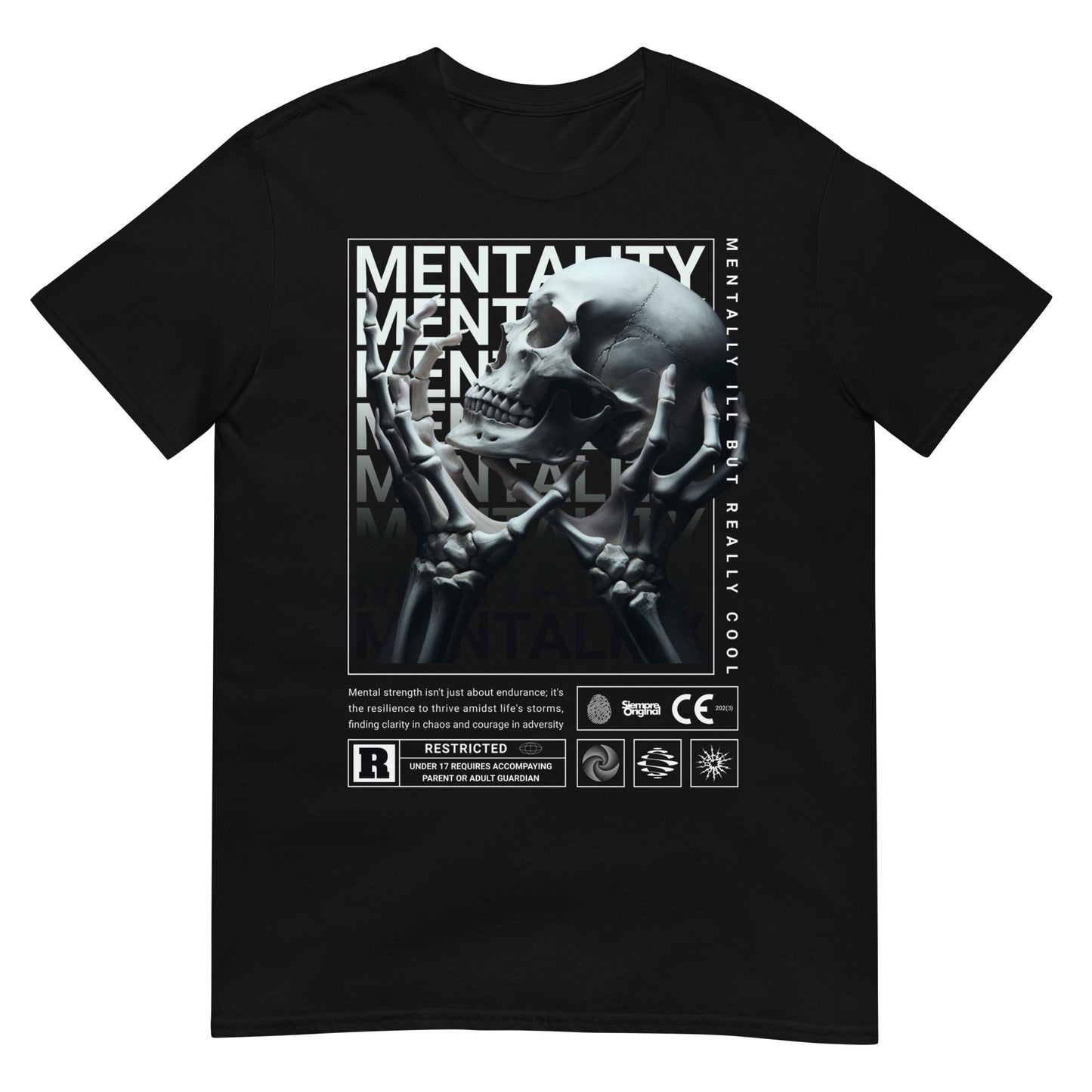camiseta calavera mentality negra