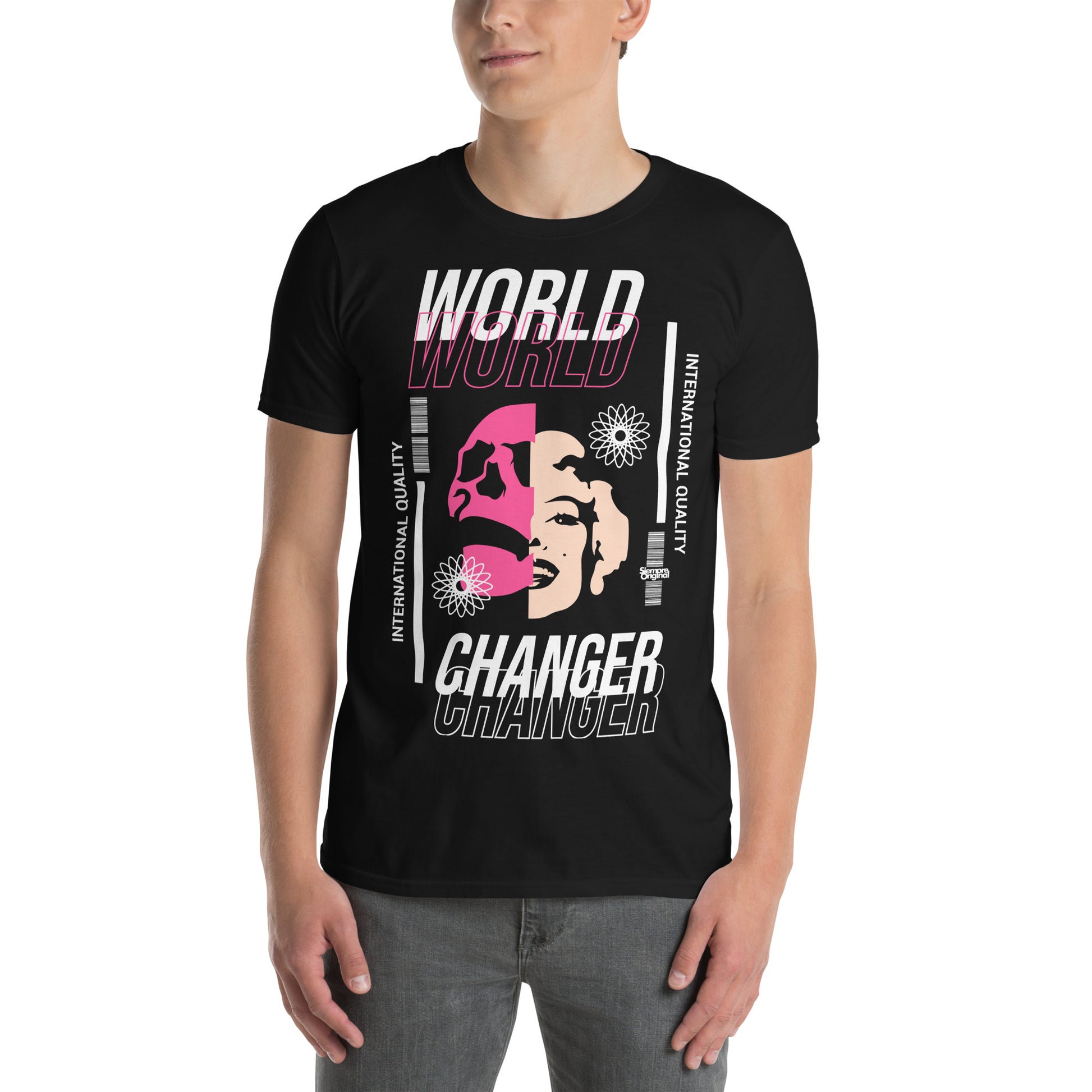 hombre con camiseta calavera marilyn monroe pop art negra
