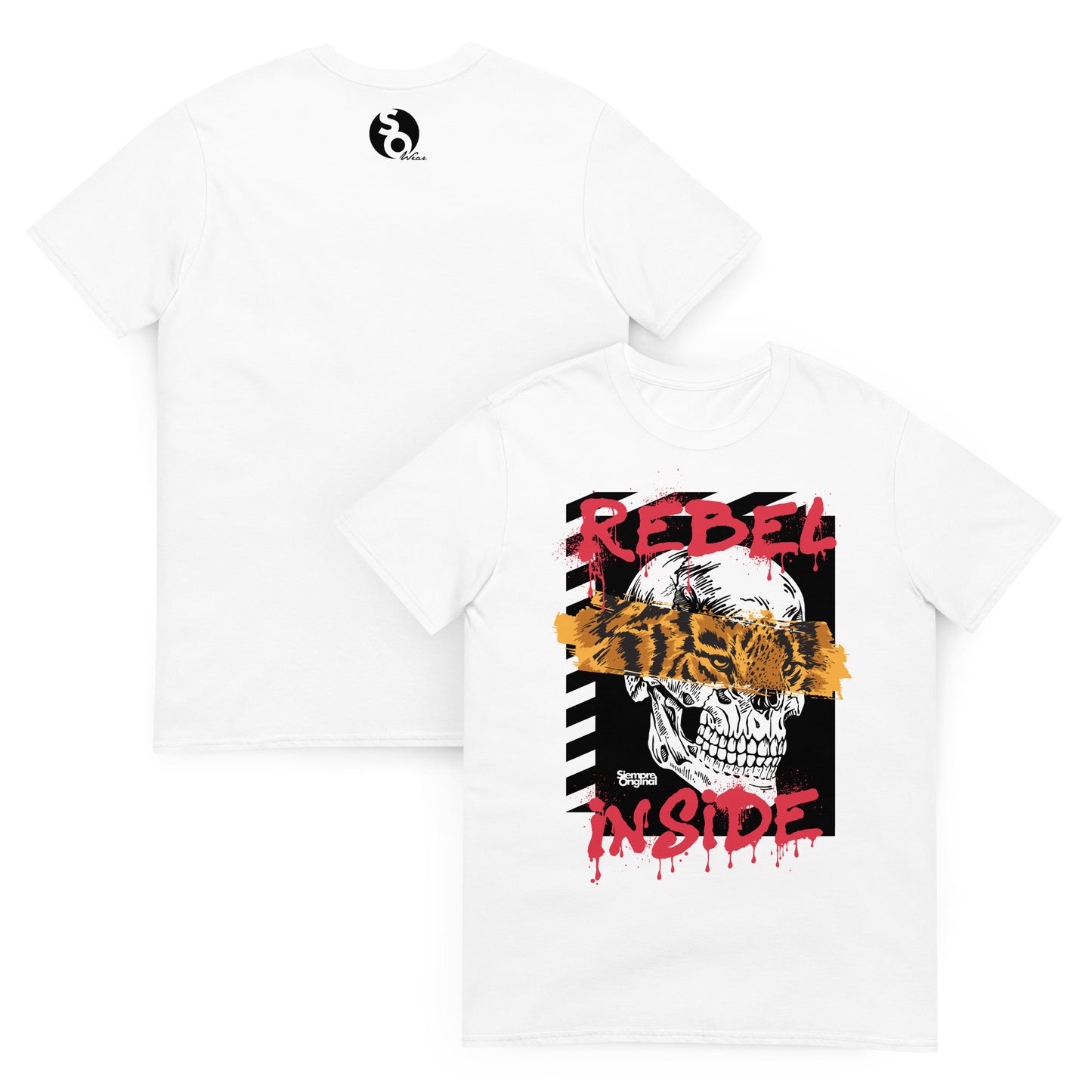camiseta calavera tigre rebel inside delante y detras blanca