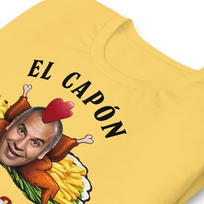 detalle de camiseta el capon sabroson parrales la que se avecina amarilla
