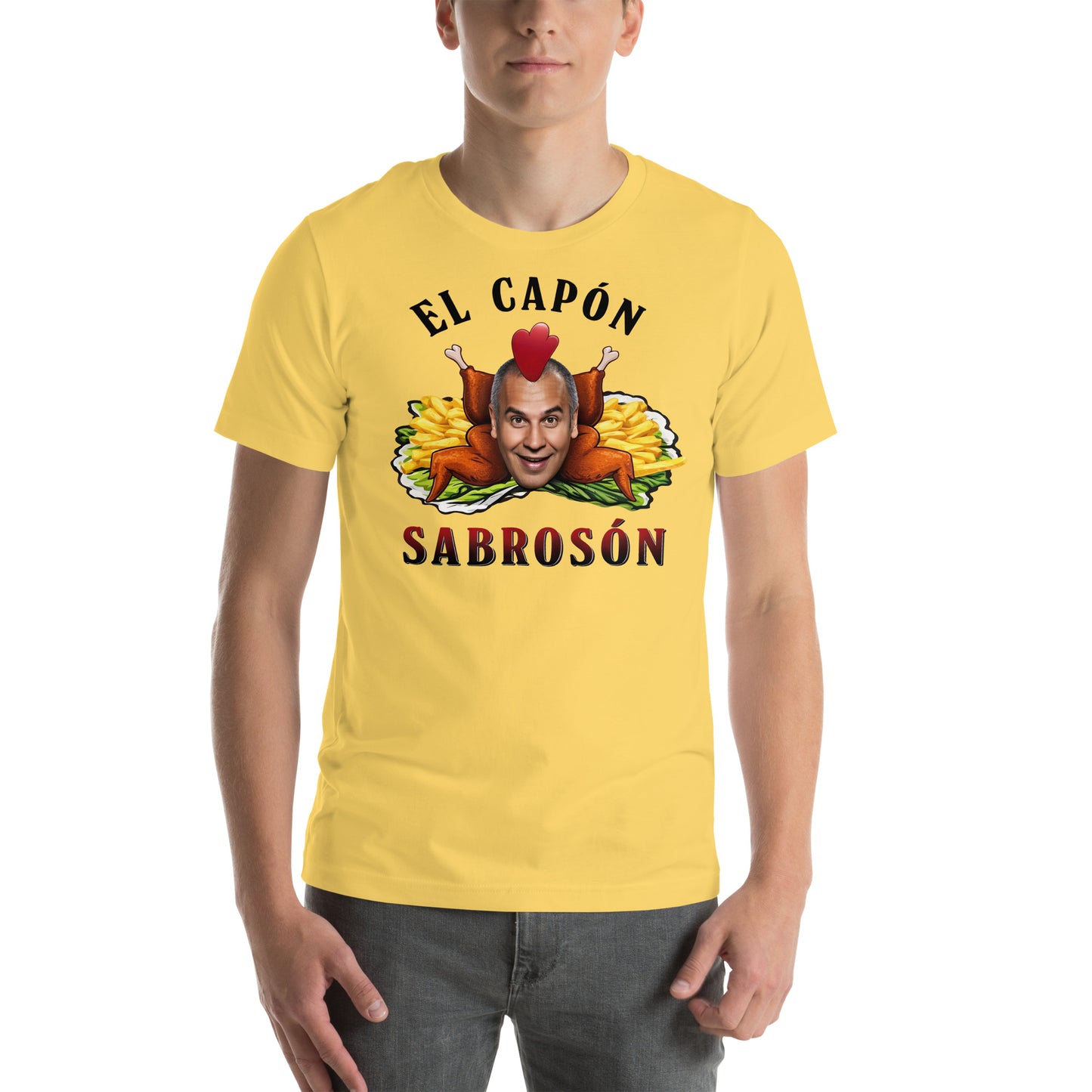 hombre con camiseta el capon sabroson parrales la que se avecina amarilla