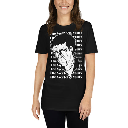 mujer con camiseta cara cortada the world is yours scarface negra