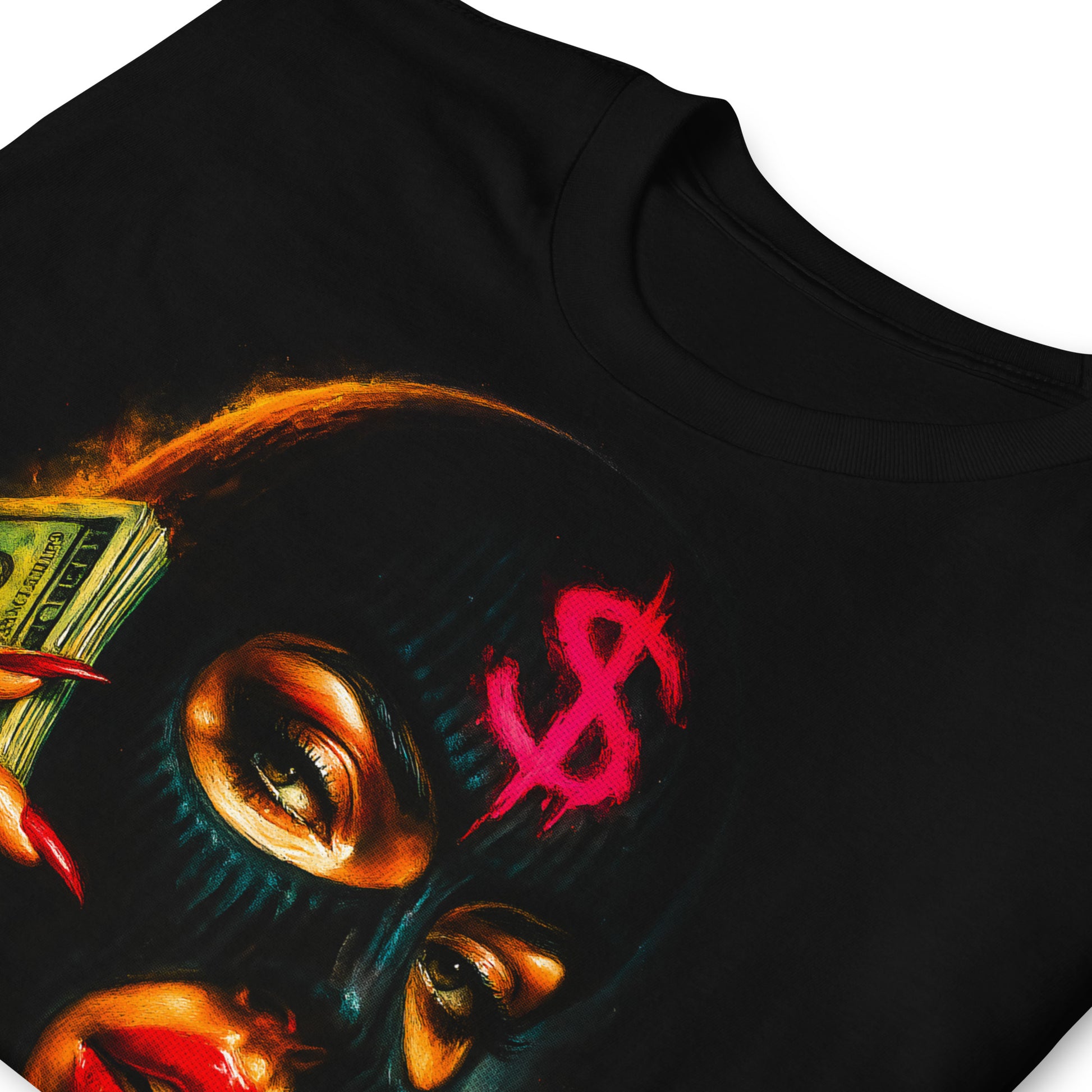 detalle de camiseta cash call dinero negra