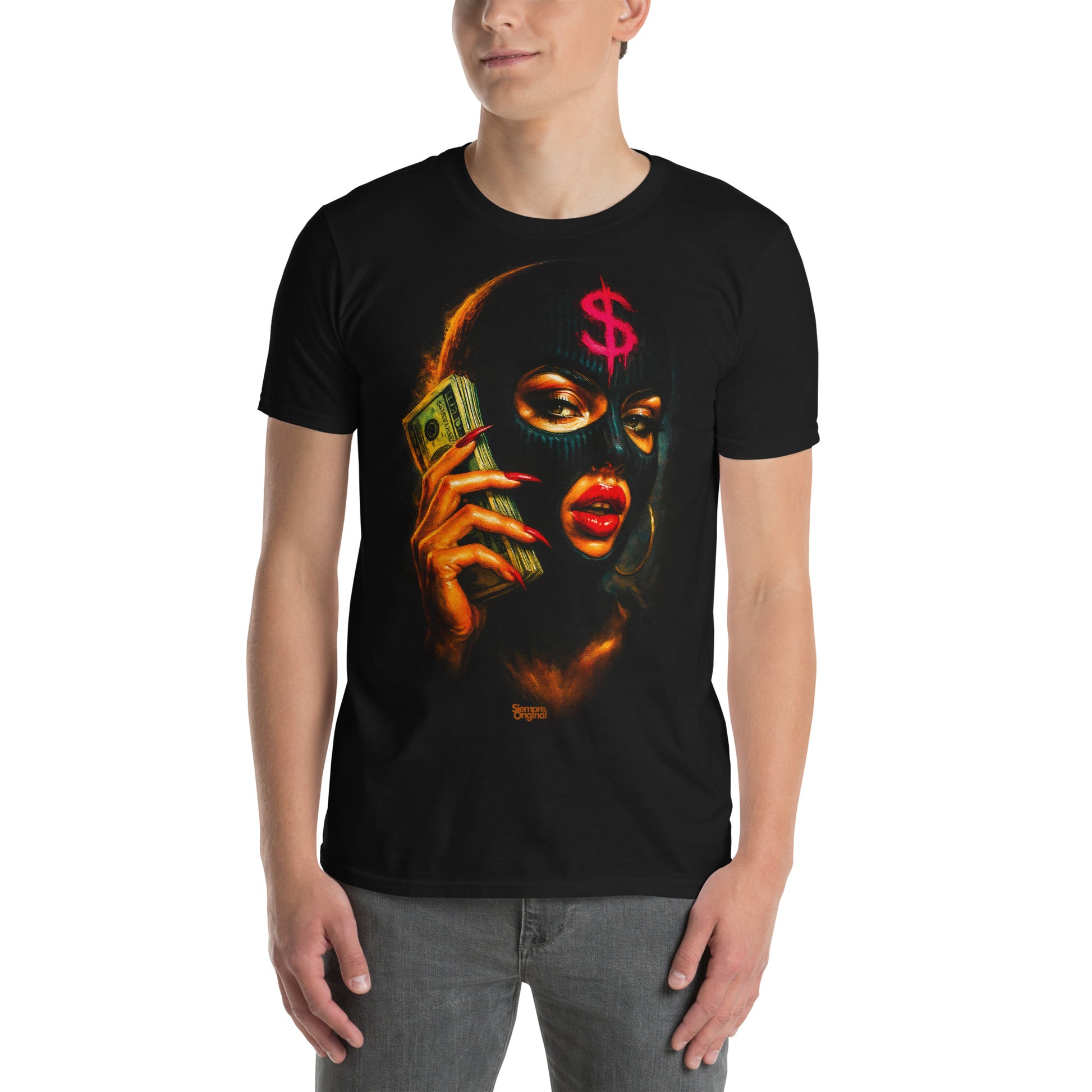 hombre con camiseta cash call dinero negra