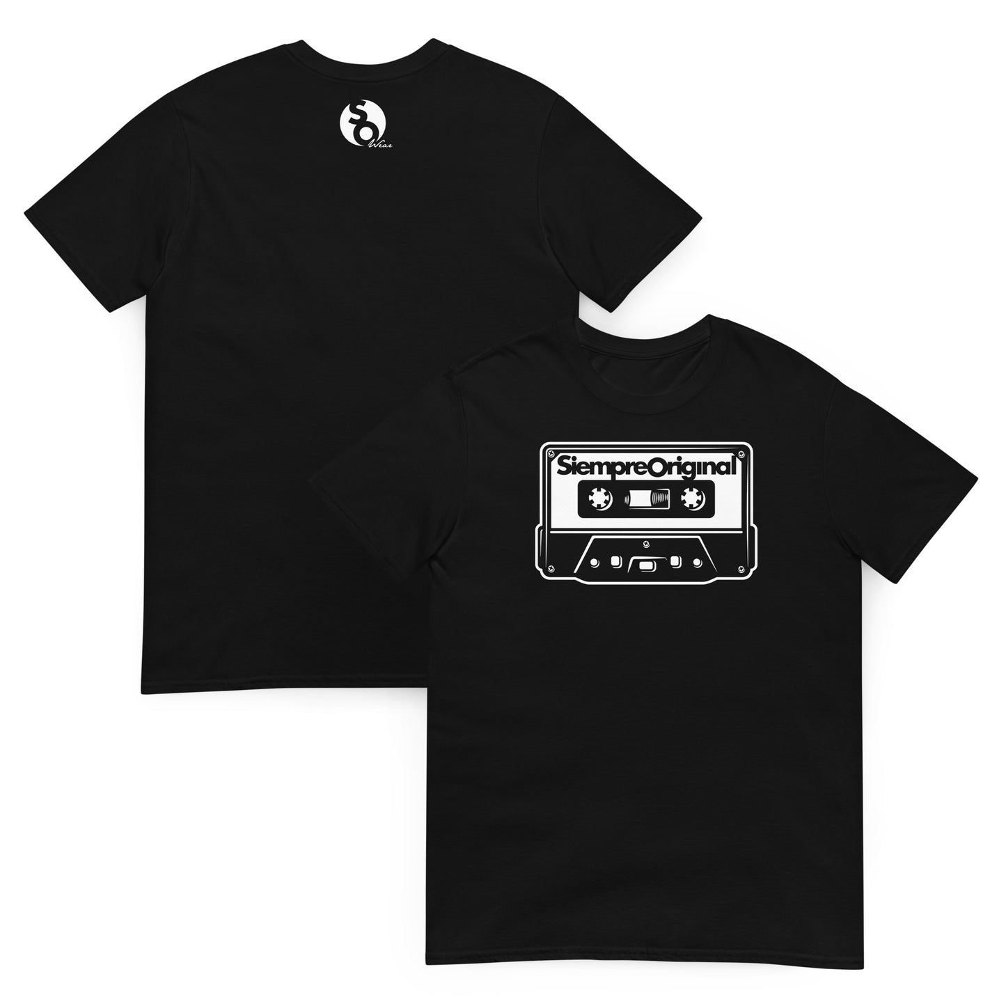 camiseta cassette old school delante y detras negra