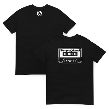 camiseta cassette old school delante y detras negra