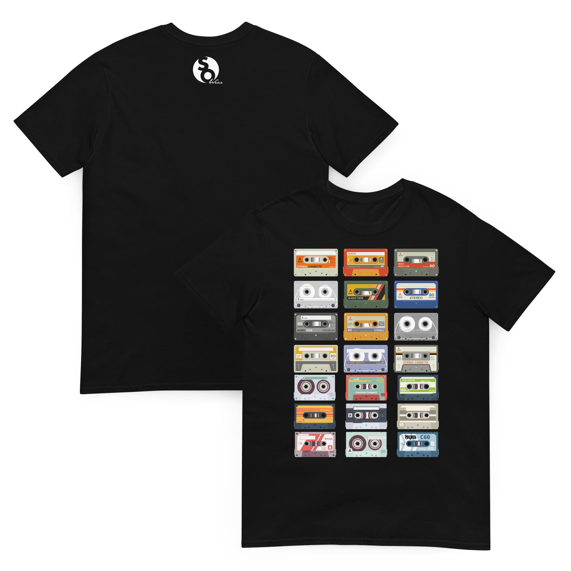 camiseta cassette retro delante y detras negra