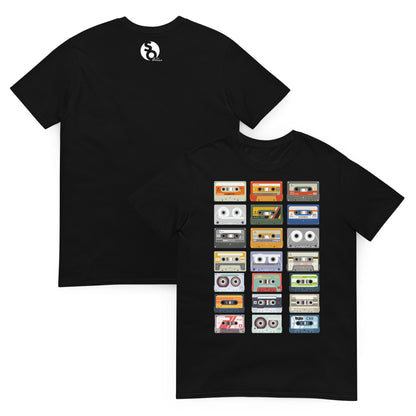 camiseta cassette retro delante y detras negra