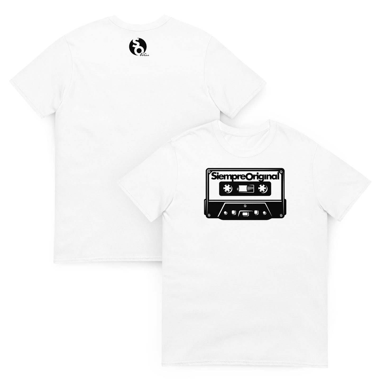 camiseta cassette vintage delante y detras blanca