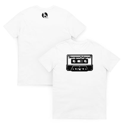 camiseta cassette vintage delante y detras blanca
