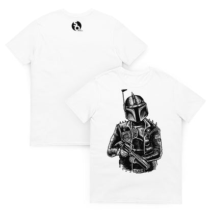 camiseta boba fett punk star wars delante y detras blanca